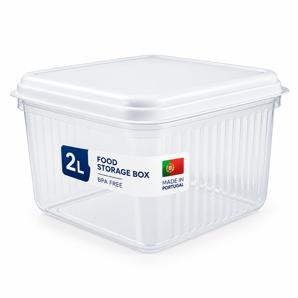 2L white food storage box with hinged lid