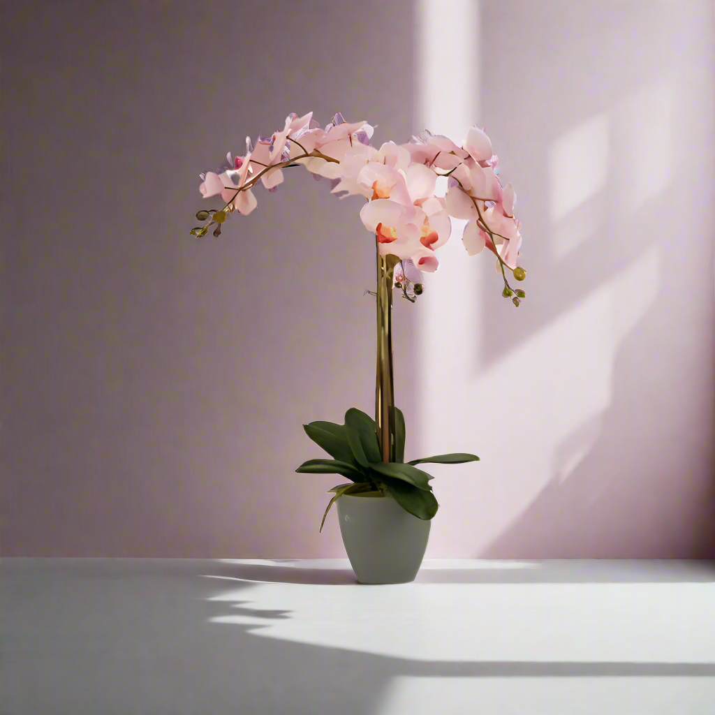 Artificial Pink Orchid Grey Conical Jumbo Pot