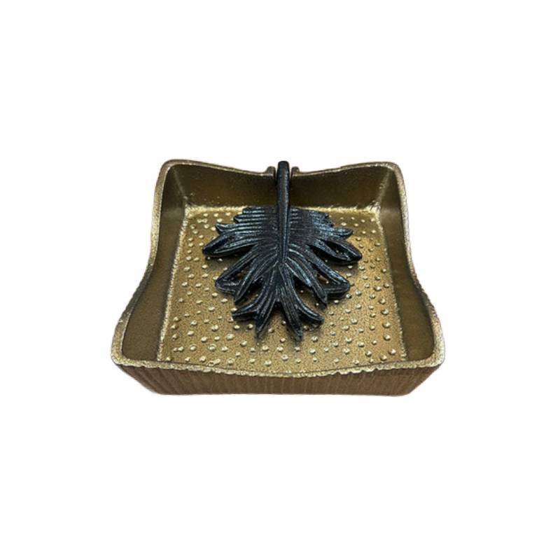 Pinnate Leaf Napkin Holder Antique Gold & Black