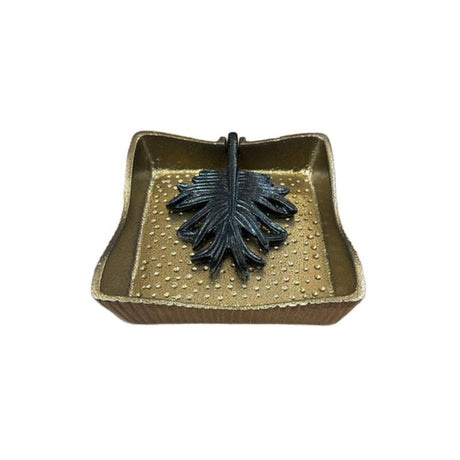 Pinnate Leaf Napkin Holder Antique Gold & Black