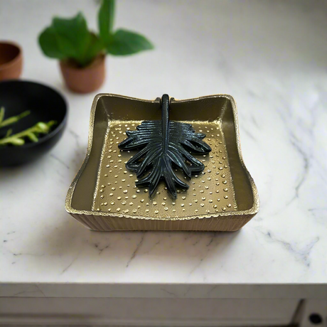 Pinnate Leaf Napkin Holder Antique Gold & Black