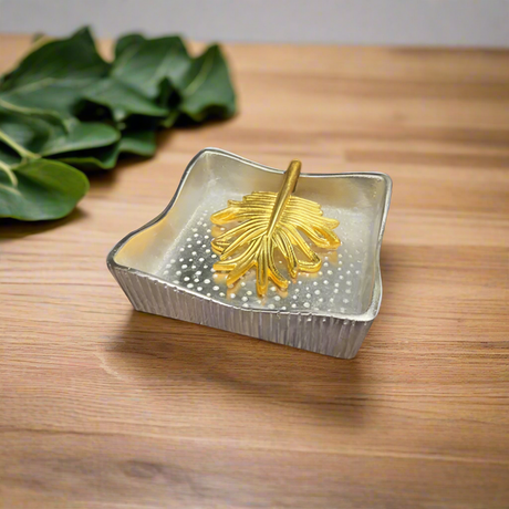 Pinnate Leaf Napkin Holder Gold & Silver