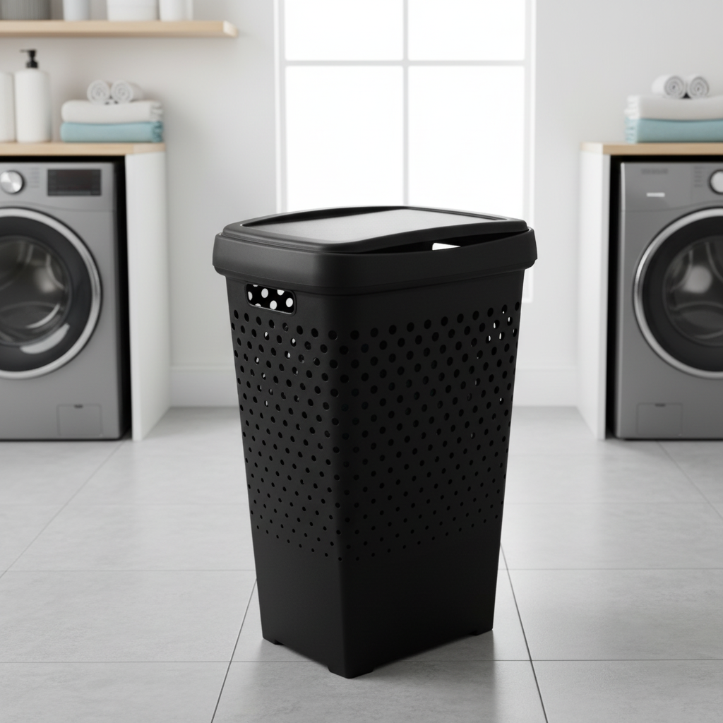 Plastic Laundry Basket 70L Black