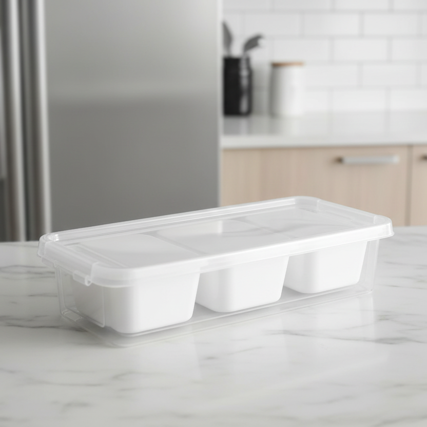 Plastic Storage Container 3 Compartments White 1.2L