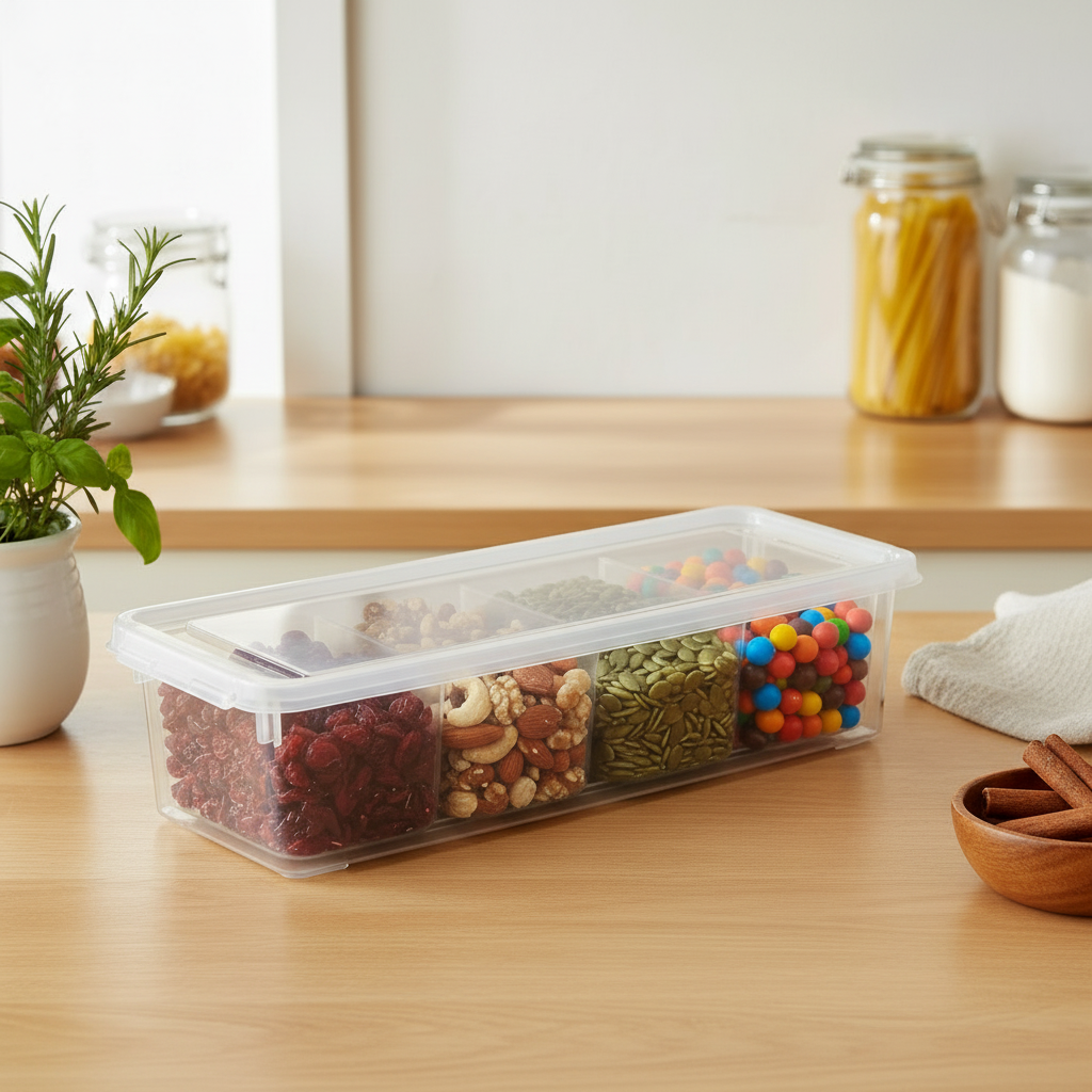 Plastic Storage Container 4 Compartments White 3.5L