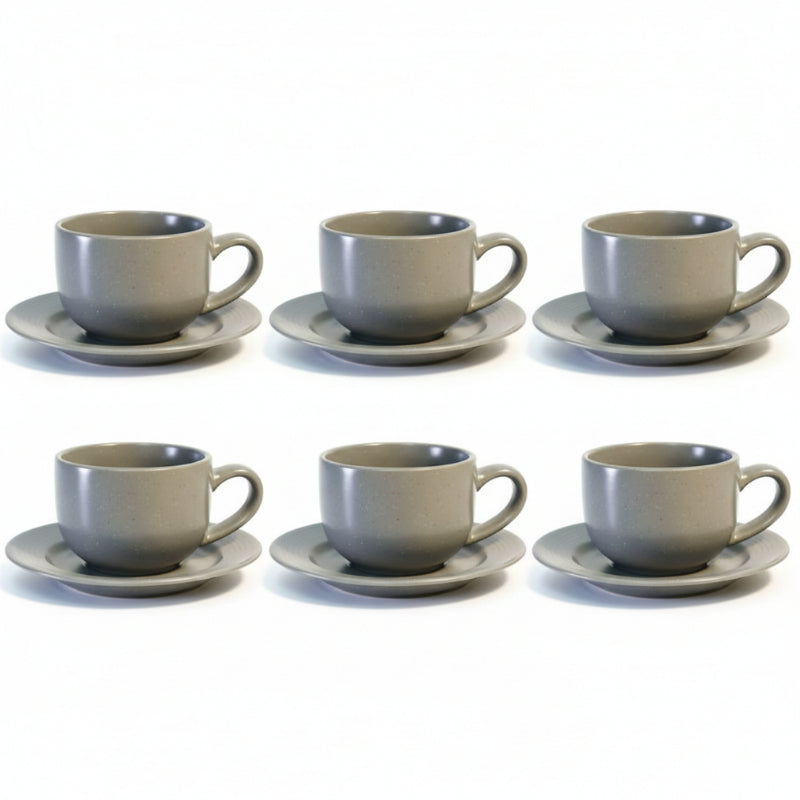 Porcelain Cup & Saucer 220ml Charcoal (Set of 12)