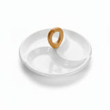 Porcelain 3 Division Serving Fruit Dish Wood Handle