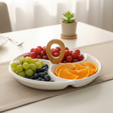 Porcelain 3 Division Serving Dry Fruit Dish Wood Handle