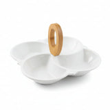 Porcelain 4 Division Serving Fruit Dish Wood Handle