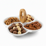 Porcelain 4 Division Dry Fruit Dish Wood Handle