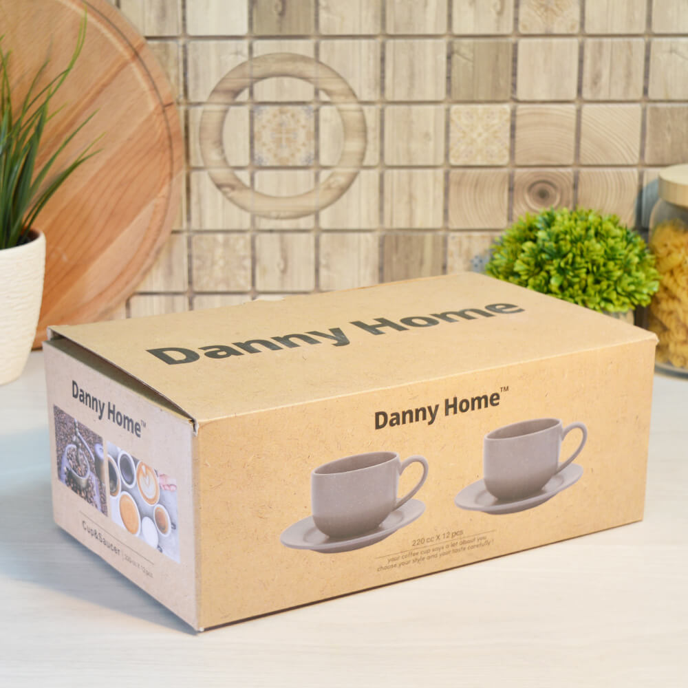 Porcelain Cup & Saucer 220ml Charcoal (Set of 12)