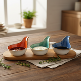 Porcelain Dessert Sauce Bowl 4.75" with Wooden Tray (Set of 4)