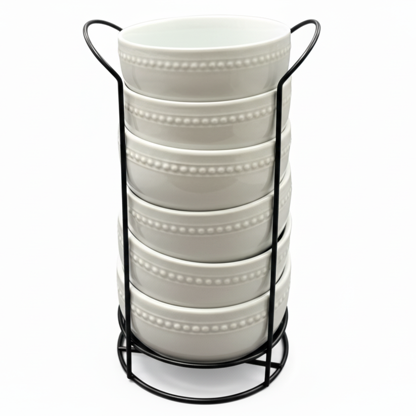 Porcelain Soup Bowls 800ml White With Stand Black (Set of 6)