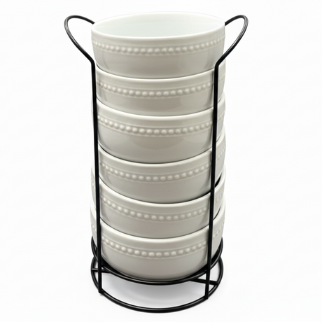 Porcelain Soup Bowls 800ml White With Stand Black (Set of 6)