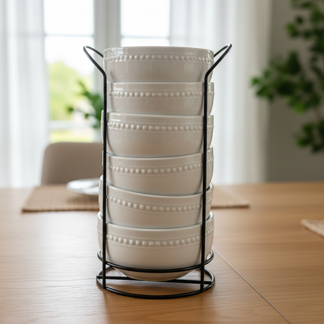 Porcelain Soup Bowls 800ml White With Stand Black (Set of 6)