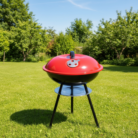 Portable Round Kettle Charcoal BBQ Grill Red/Black 36cm