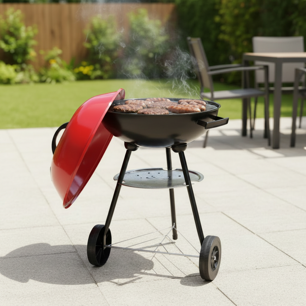 Portable Round Kettle Charcoal BBQ Grill Red/Black 43cm