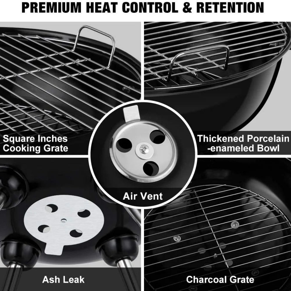 Portable Round Kettle Charcoal BBQ Grill Red/Black 43cm