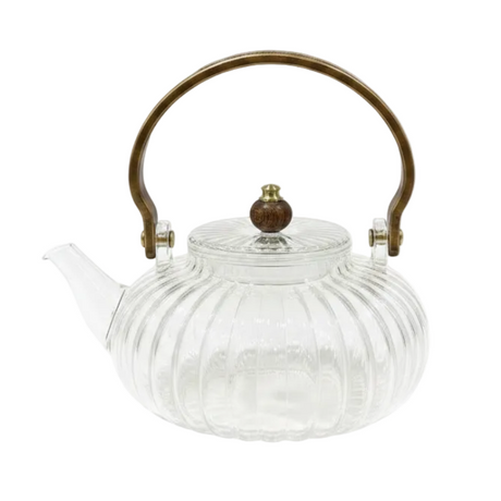 Pumpkin Shaped Glass Teapot 1L With Handle