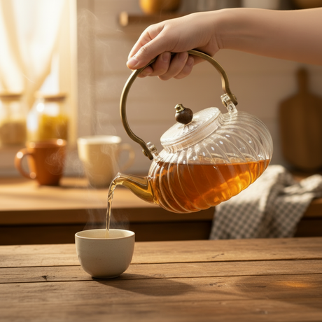 Pumpkin Shaped Glass Teapot 1L With Handle