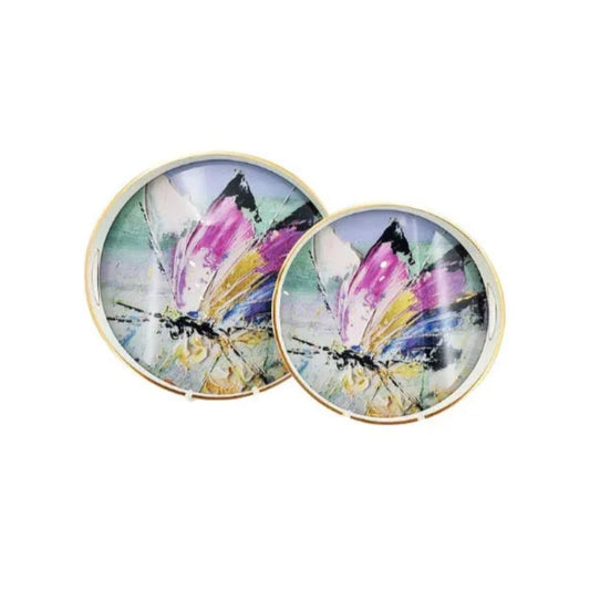 Round Serving Tray Colorful Bee (Set of 2)