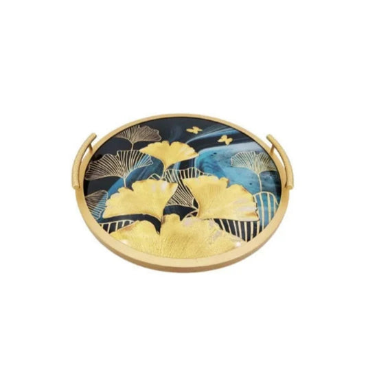 Round Serving Tray Black & Gold