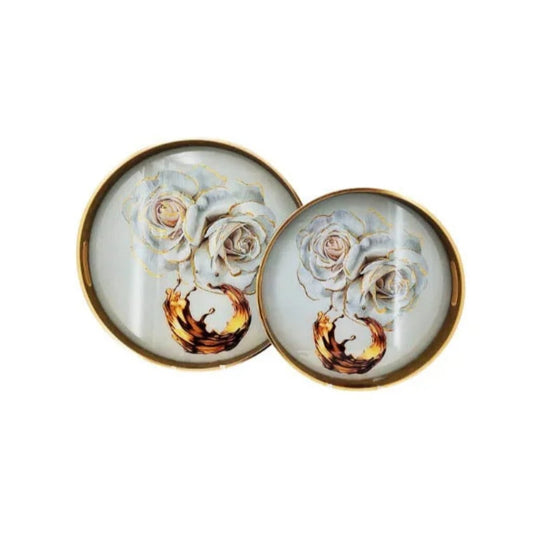 Round Serving Tray Floral (Set of 2)