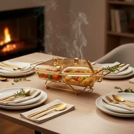 Rectangle 2in1  Burner Dish 1.5L Gold