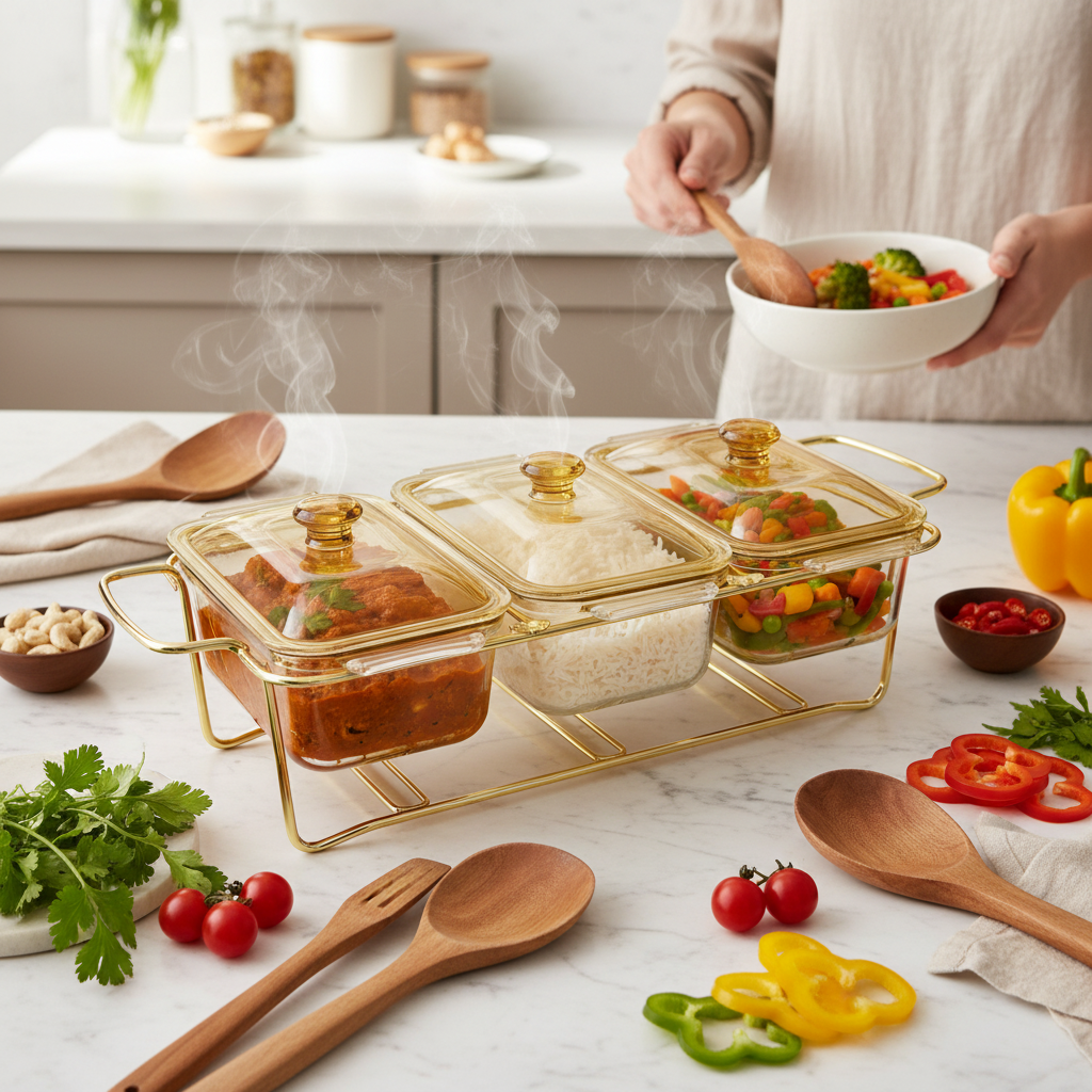 Rectangle 3in1 Burner Dish 1.3L Gold