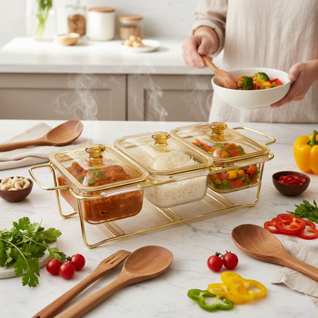 Rectangle 3in1 Burner Dish 1.3L Gold
