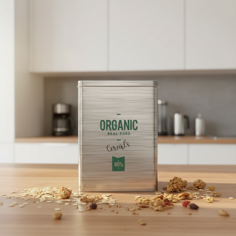 Rectangular Tin Cereal Container
