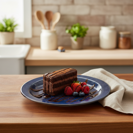 Round Dessert Flat Plate With Edge 19.5cm Blue