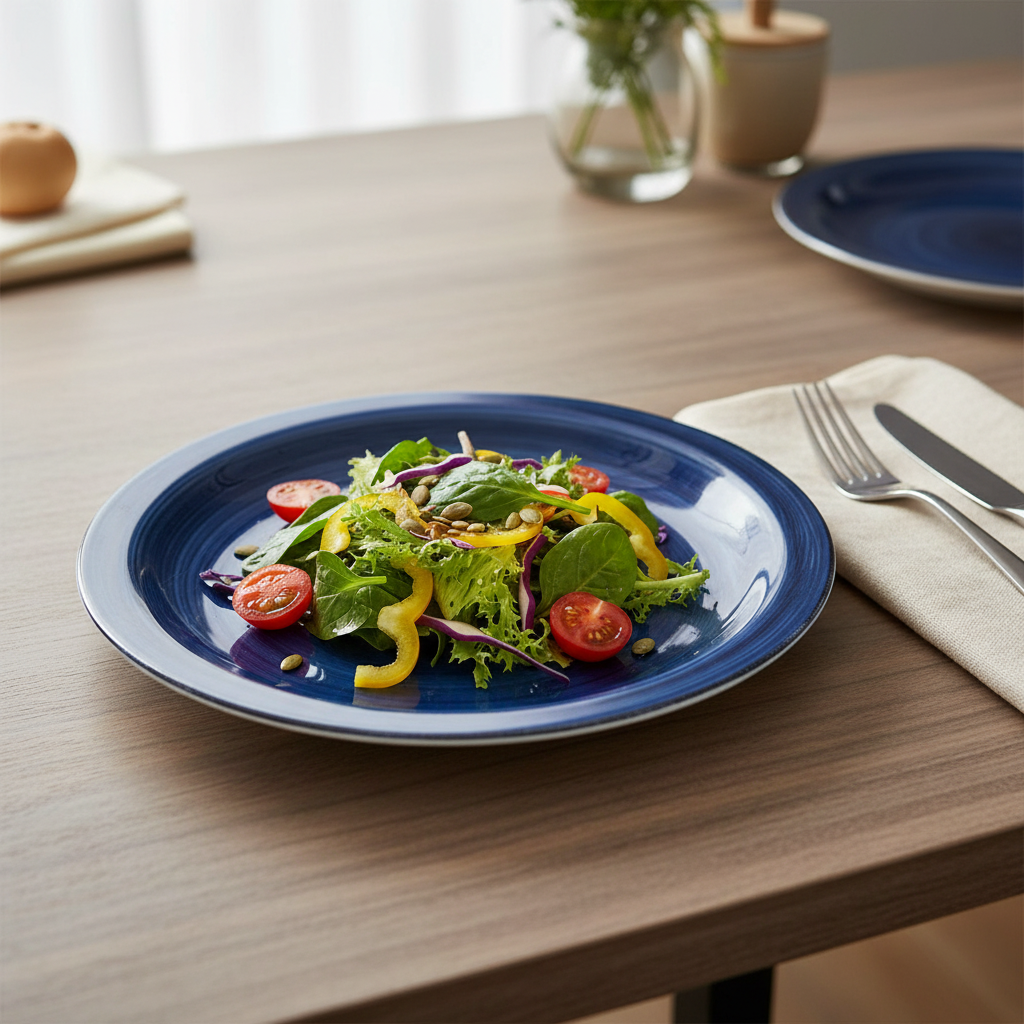 Round Dinner Flat Plate With Edge 27cm Blue