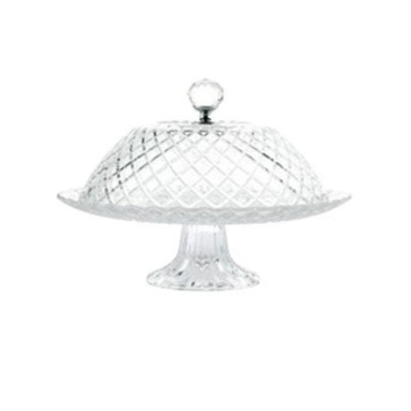 Round Glass Cake Serving Stand With Lid (Set of 2pcs)