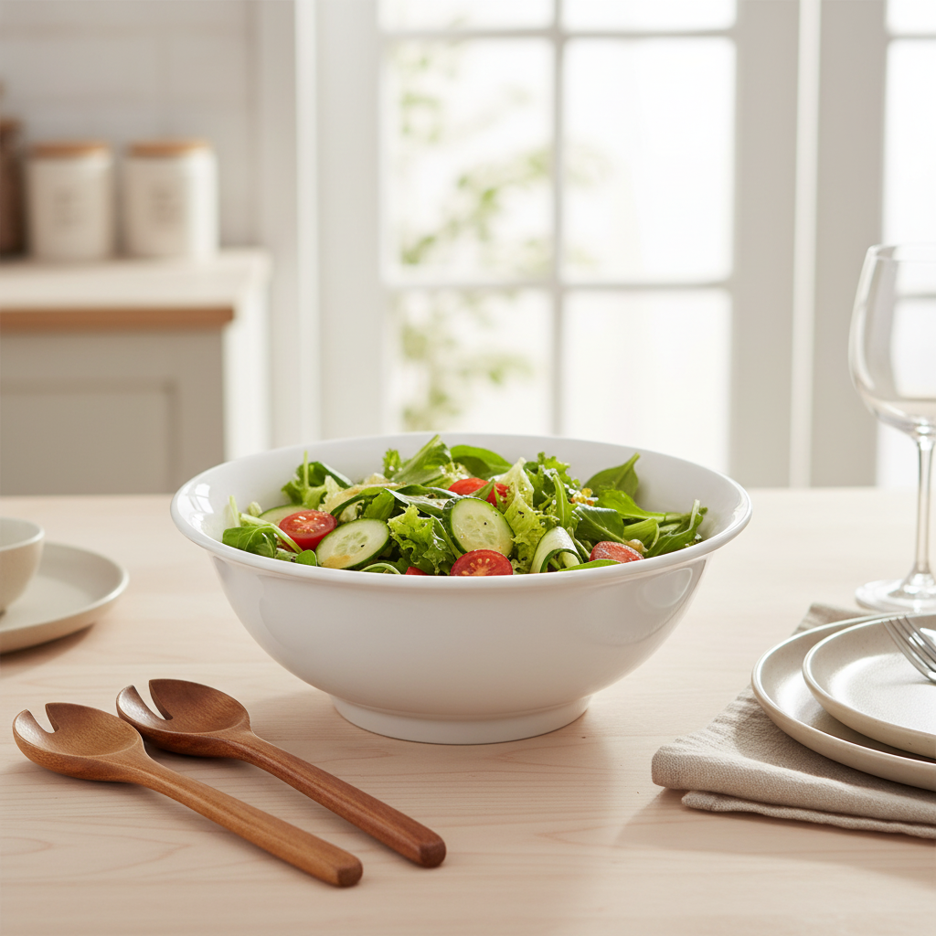 Round Porcelain Salad Bowl 25cm White