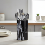 Round Tin Cutlery Holder Black