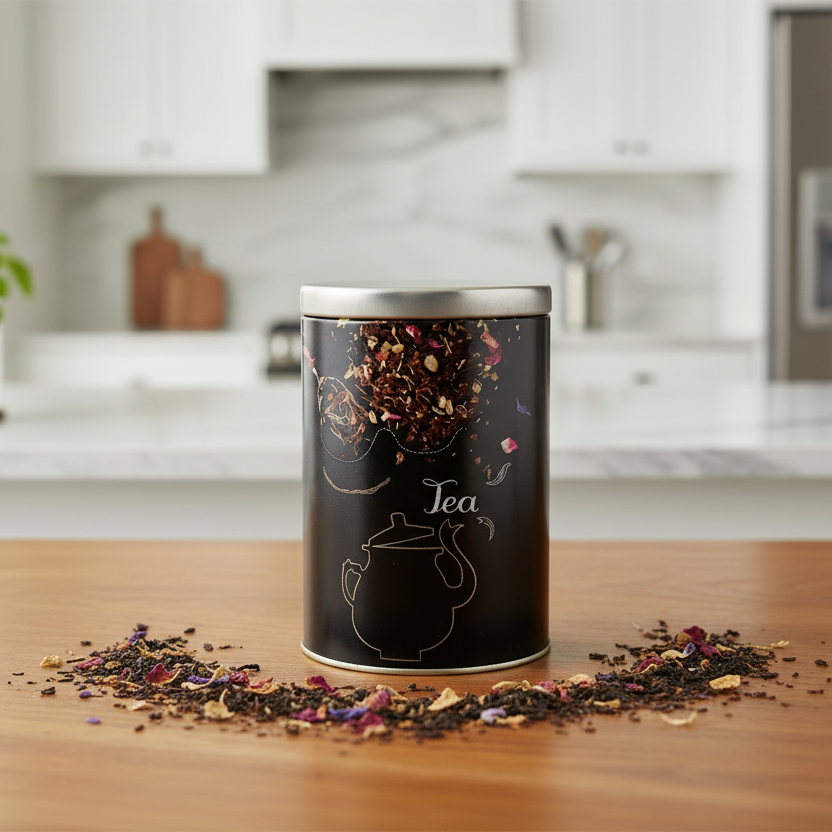 Round Tin Food Storage Jar Black
