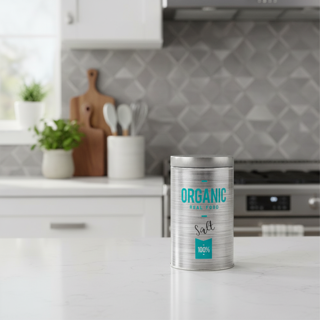 Round Tin Storage Container Salt