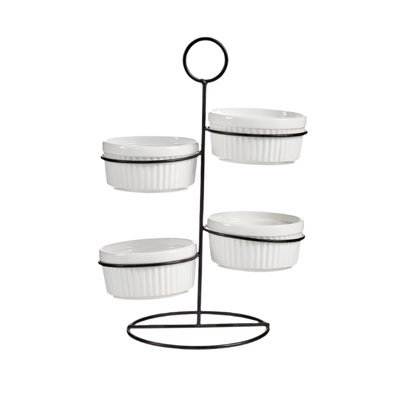Round White Bowls With Black Stand 200ml (Set of 4)