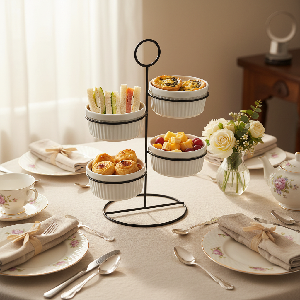 Round White Bowls With Black Stand 200ml (Set of 4)