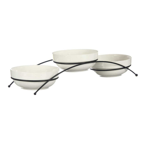 Round White Porcelain Bowls With Stand 350ml (Set of 3)
