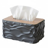 Wavy Textured Tissue Box With Wooden Lid Black