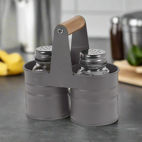 Salt & Pepper Shaker Set With Holder Charcoal