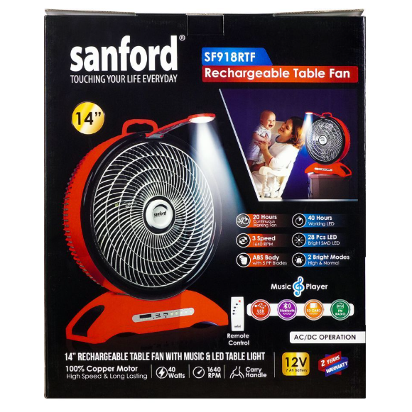 Sanford Rechargeable Table Fan 14″