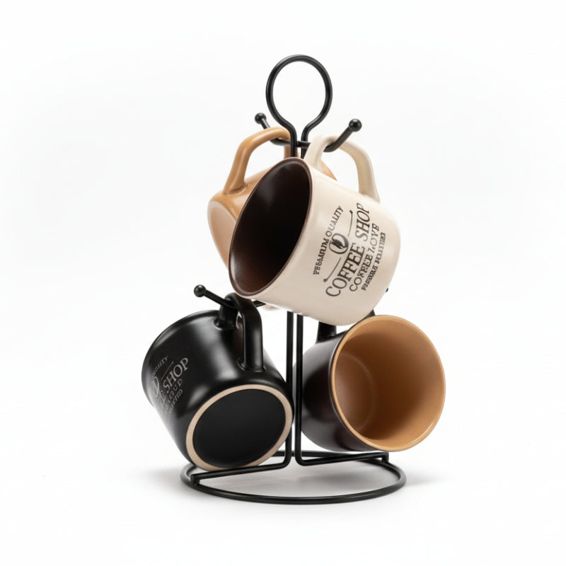 Serving Coffee Cup 220ml With Stand Holder (Set of 4pcs)