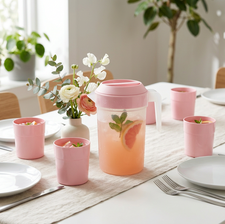 Serving Jug 1L With 4 Water Glass Plastic (Made in Portugal)