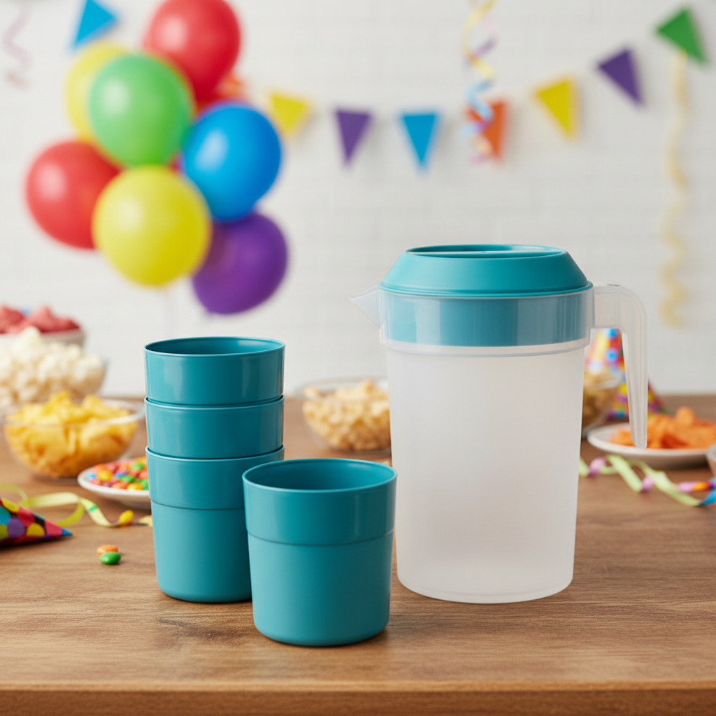 Serving Jug 1L With 4 Water Glass Plastic (Made in Portugal) (Copy)