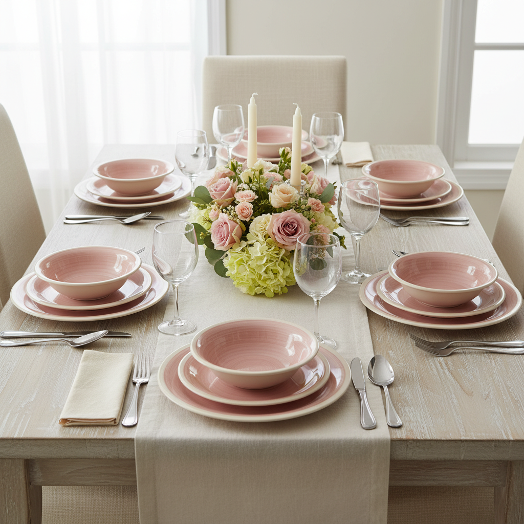 Serving Stone Dinner Set of 18pcs Pink