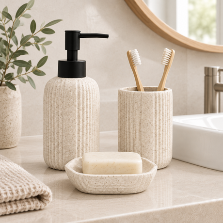 Ceramic Bathroom Set Stone Beige (Set of 3 Pcs)