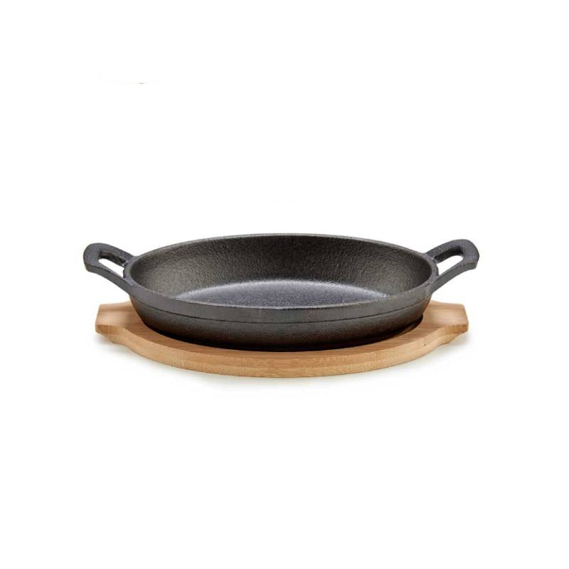 Small Oval Cast Iron Pan With Bamboo Tray